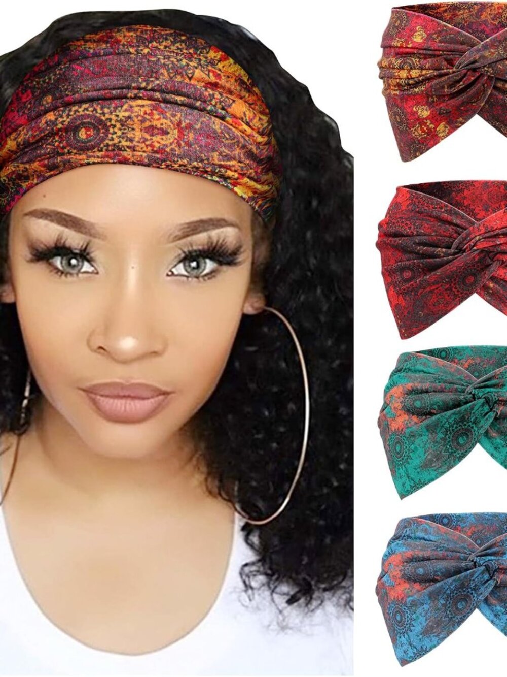 4 Pack Turban Headbands for Women Wide Vintage Head Wraps Knotted Cute Hair Band